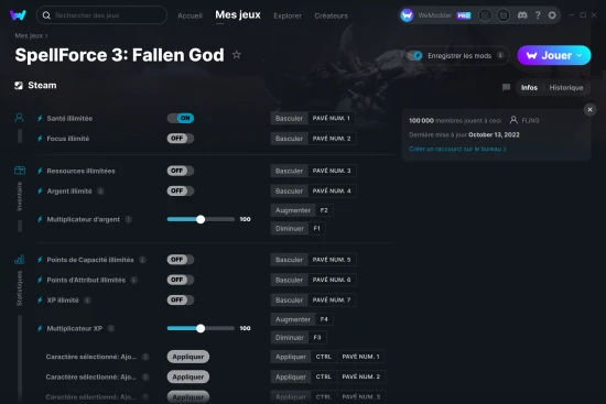 Capture d'écran de triches de SpellForce 3: Fallen God