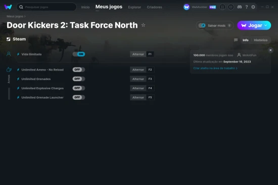 Captura de tela de cheats do Door Kickers 2: Task Force North