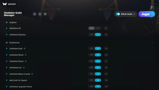 Captura de tela de cheats do Gladiator Guild Manager