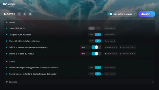 Capture d’écran des cheats pour Godfall