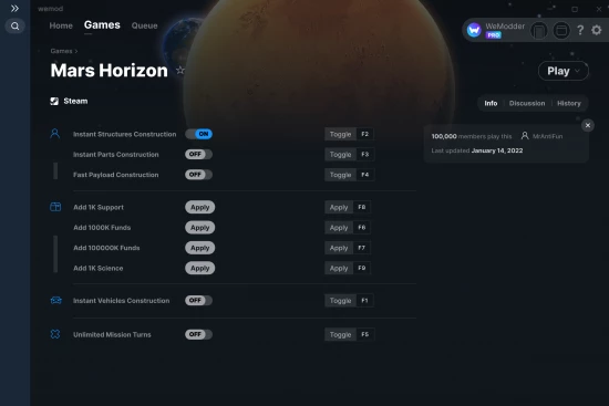 Mars Horizon cheats screenshot