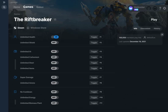 The Riftbreaker cheats screenshot