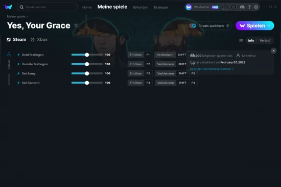 Yes, Your Grace Cheats Screenshot