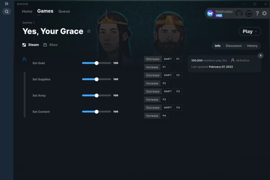 Yes, Your Grace cheats screenshot