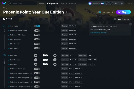 Phoenix Point: Year One Edition cheats screenshot