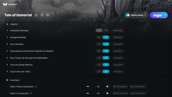Captura de tela de cheats do Tale of Immortal