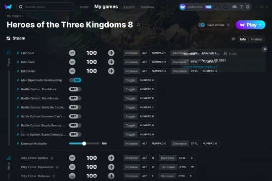 Heroes of the Three Kingdoms 8 cheats screenshot