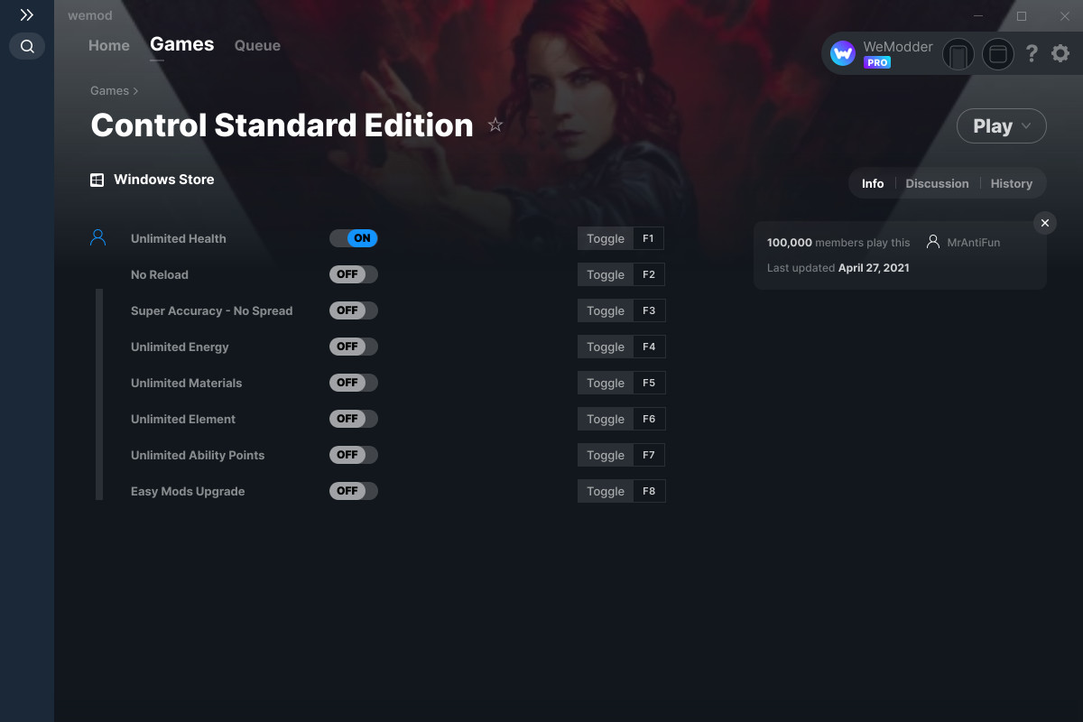 Control Standard Edition Cheats And Trainer For Windows Store