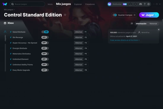 captura de pantalla de las trampas de Control Standard Edition