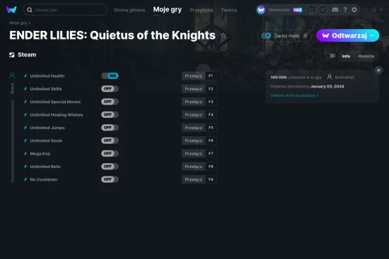 cheaty ENDER LILIES: Quietus of the Knights zrzut ekranu
