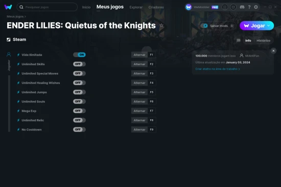 Captura de tela de cheats do ENDER LILIES: Quietus of the Knights
