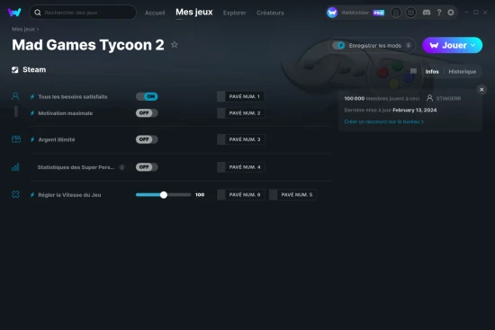 Capture d'écran de triches de Mad Games Tycoon 2
