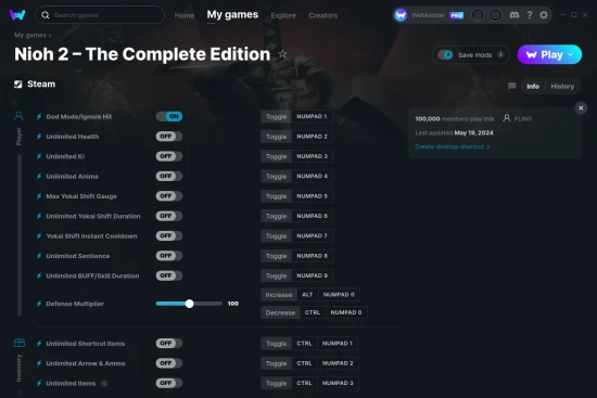 Nioh 2 – The Complete Edition cheats screenshot