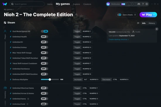Nioh 2 – The Complete Edition cheats screenshot