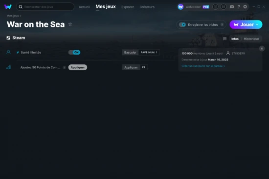 Capture d'écran de triches de War on the Sea
