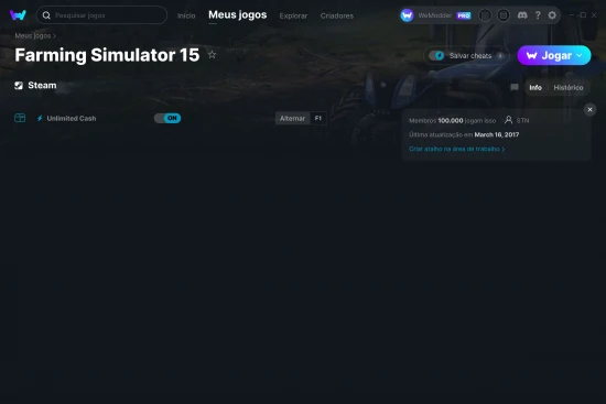Captura de tela de cheats do Farming Simulator 15