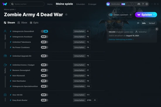 Zombie Army 4 Dead War Cheats Screenshot
