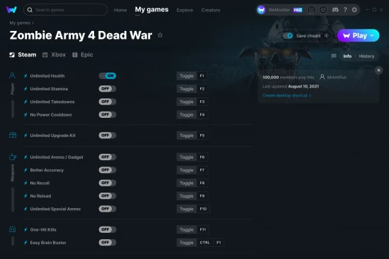 Zombie Army 4 Dead War cheats screenshot