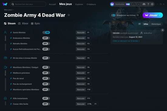 Capture d'écran de triches de Zombie Army 4 Dead War