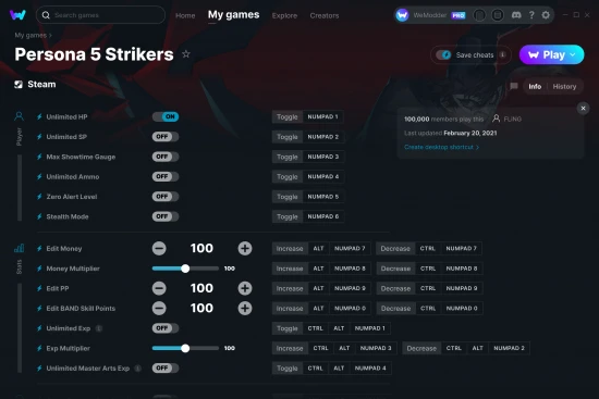 Persona 5 Strikers cheats screenshot