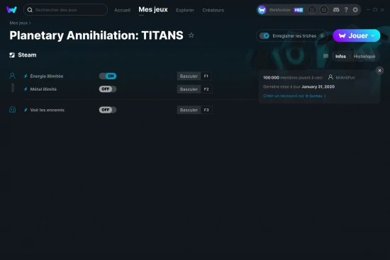 Capture d'écran de triches de Planetary Annihilation: TITANS