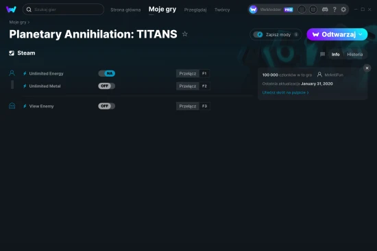 cheaty Planetary Annihilation: TITANS zrzut ekranu