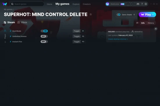 SUPERHOT: MIND CONTROL DELETE cheats screenshot