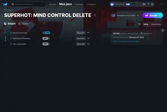 Capture d'écran de triches de SUPERHOT: MIND CONTROL DELETE