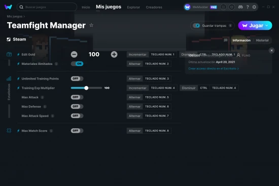 captura de pantalla de las trampas de Teamfight Manager