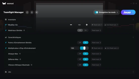 Capture d'écran de triches de Teamfight Manager