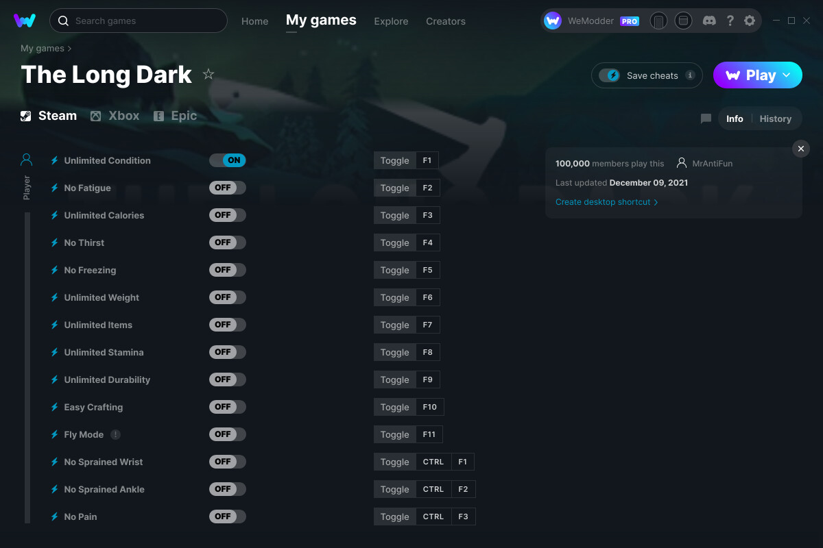 the long dark cheats v301