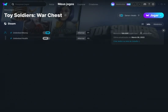 Captura de tela de cheats do Toy Soldiers: War Chest