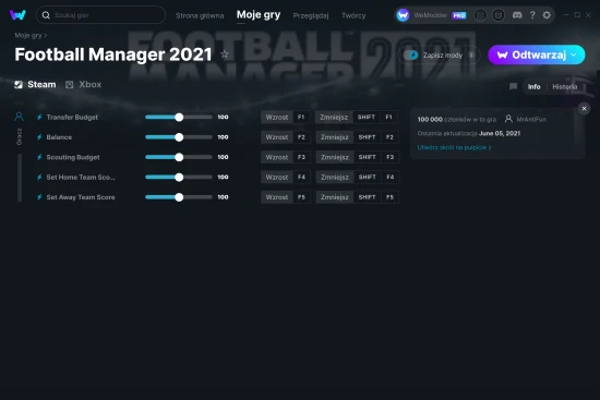 cheaty Football Manager 2021 zrzut ekranu