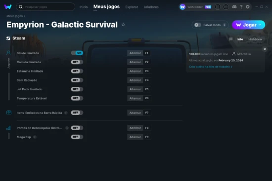 Captura de tela de cheats do Empyrion - Galactic Survival