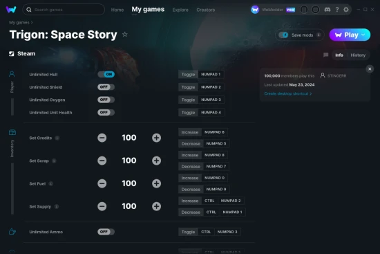 Trigon: Space Story cheats screenshot