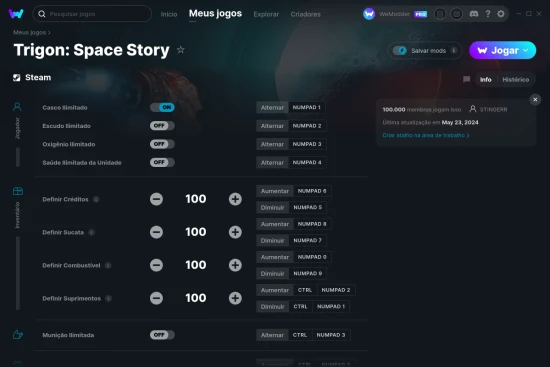 Captura de tela de cheats do Trigon: Space Story