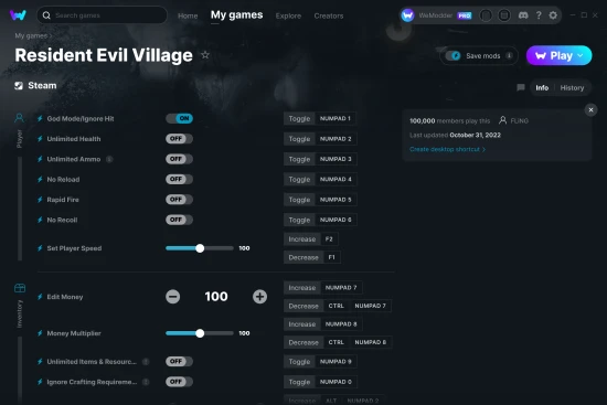 Resident Evil Village cheats screenshot