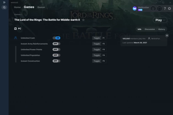The Lord of the Rings: The Battle for Middle-earth II cheats screenshot