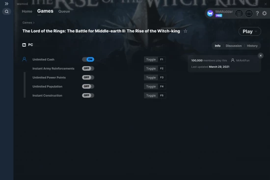 The Lord of the Rings: The Battle for Middle-earth II: The Rise of the Witch-king cheats screenshot