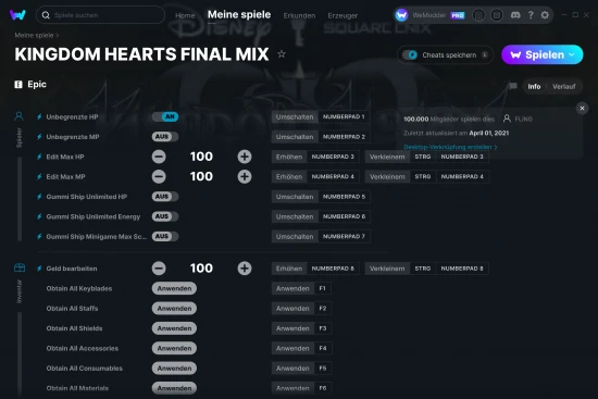 KINGDOM HEARTS FINAL MIX Cheats Screenshot