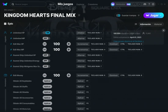 captura de pantalla de las trampas de KINGDOM HEARTS FINAL MIX