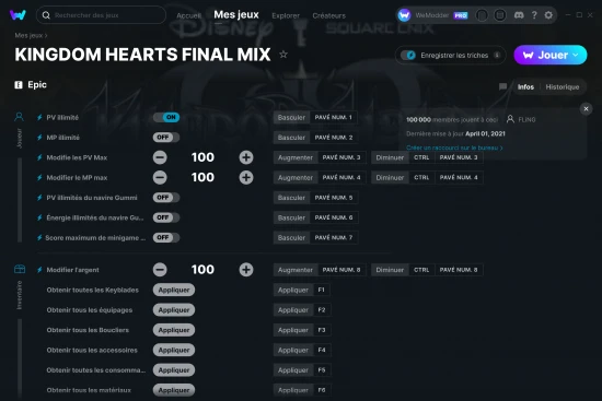 Capture d'écran de triches de KINGDOM HEARTS FINAL MIX