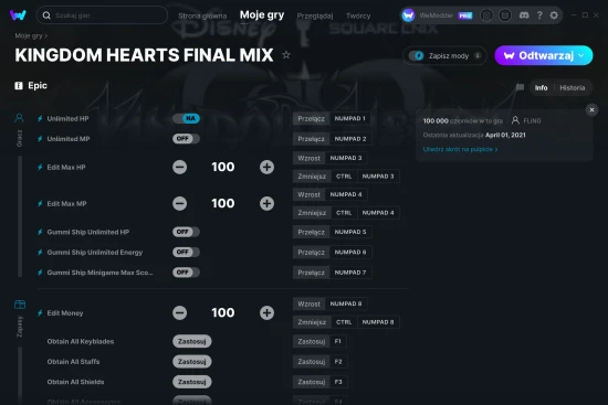 cheaty KINGDOM HEARTS FINAL MIX zrzut ekranu