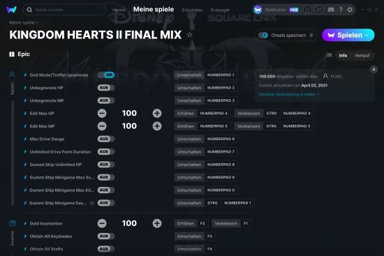 KINGDOM HEARTS II FINAL MIX Cheats Screenshot