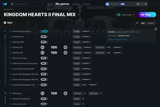 KINGDOM HEARTS II FINAL MIX cheats screenshot