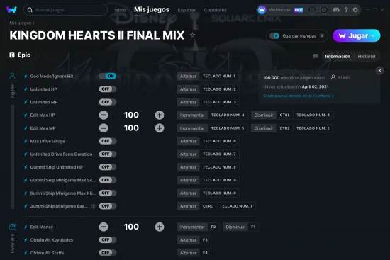 captura de pantalla de las trampas de KINGDOM HEARTS II FINAL MIX