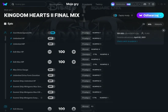 cheaty KINGDOM HEARTS II FINAL MIX zrzut ekranu