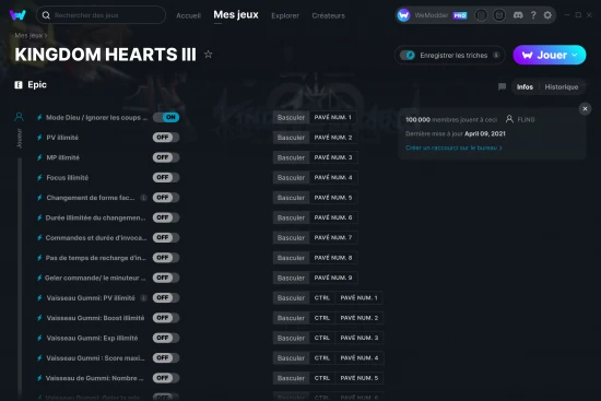 Capture d'écran de triches de KINGDOM HEARTS III