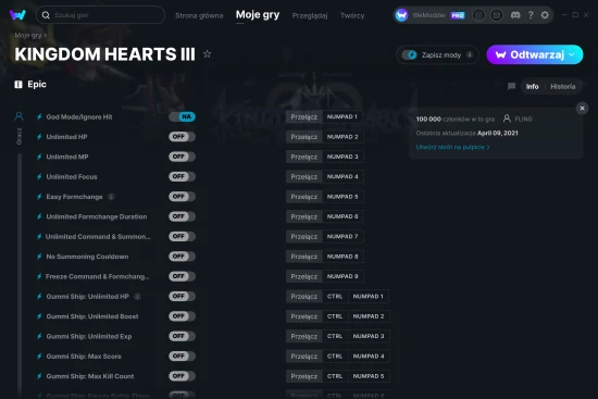 cheaty KINGDOM HEARTS III zrzut ekranu