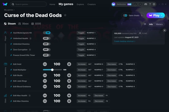 Curse of the Dead Gods cheats screenshot